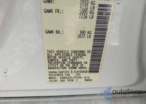 2015 Nissan Altima 2.5 Sl из США, поврежденный, VIN 1N4AL3AP1FC134988